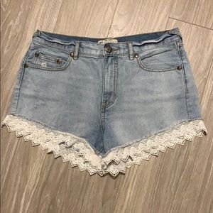 Free People Denim Shorts with Lace Detail
